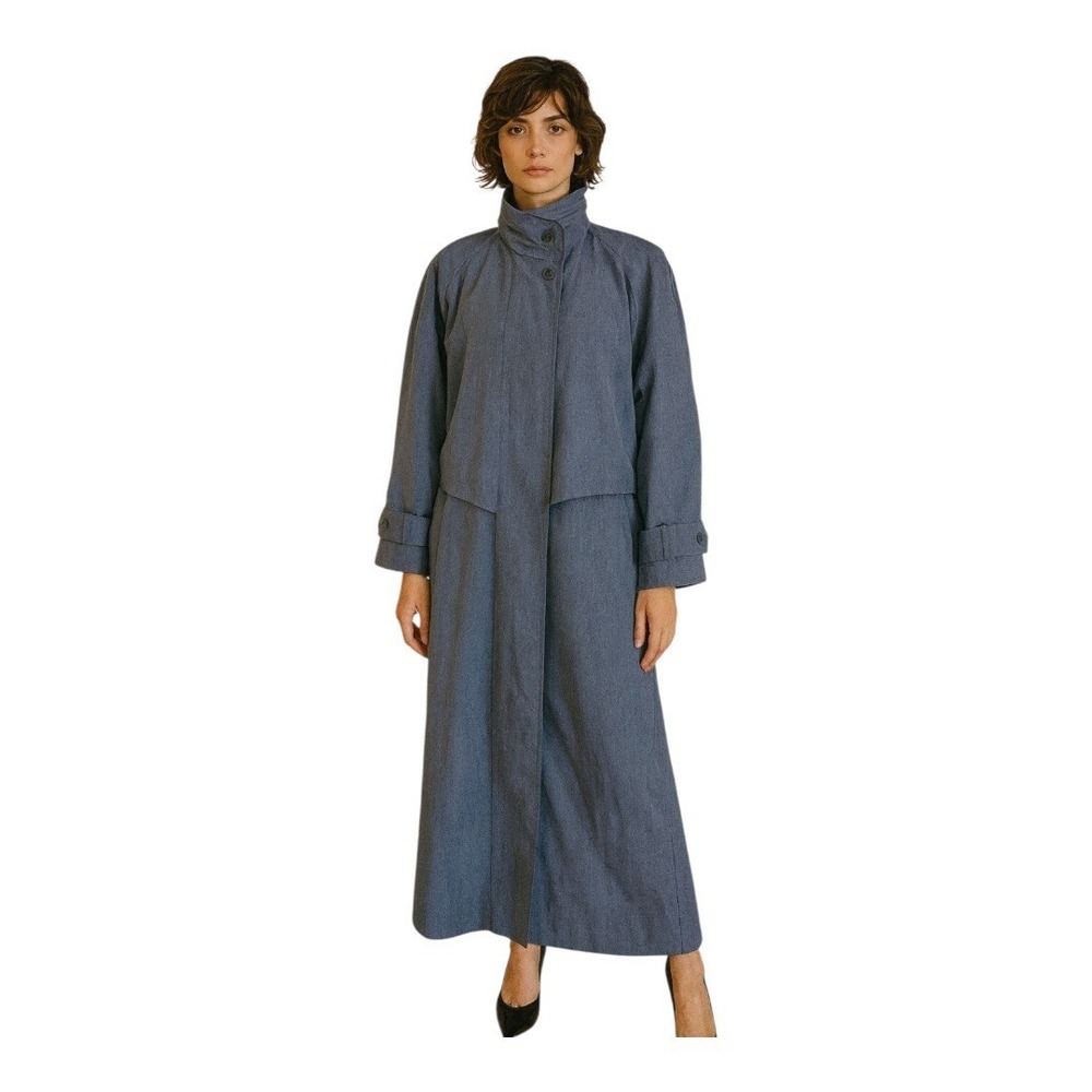 Vintage Utex 50 Blue Gray Maxi Trench Coat Storm Flap Funnel Neck Size 14